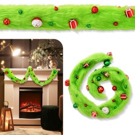 yesaior 6 ft Lime Green Christmas Garland Decorations for Xmas Tree Green Hanging Garland with Christmas Balls Gifts Boxes Ornaments Xmas Plush Banner for Mantel Fireplace Table Wall Holiday