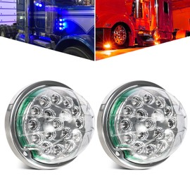 Partsam 2PCS Dual Revolution 17 Led Watermelon Lights, Red Stop Turn and Marker to Blue Auxiliary Light, Underglow Lights Compatible for Freightliner Kenworth Peterbilt Trucks, 12V