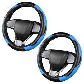 XNIVUIS 2 pieces steering wheel cover, car steering wheel cover, microfibre leather car steering wheel cover, steering wheel protector in universal size 37-38 cm, non-slip, steering steering wheel