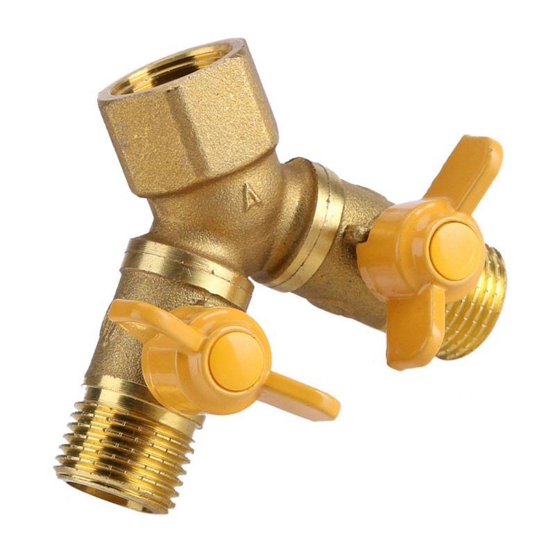 G1/2 Brass Garden Irrigation 2 Way Double Tap Hose Adapter