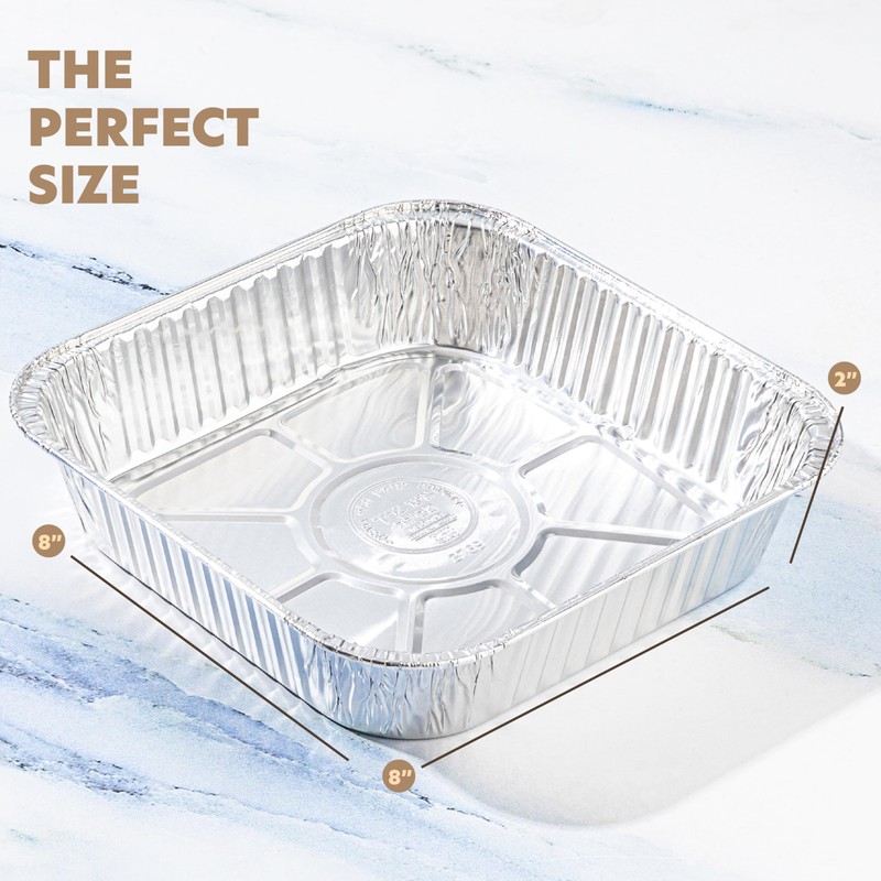 PLASTICPRO 10 Pack 8 Inch Square Aluminum Pans with Lids