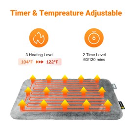 Homcolorful 17"x30" Cat Heating Pad - Dual-Sided Pet Heated Pad for Cat and Small Dog with Removable Washable Cover & Adjustable Temperature, 24V Safe Heating, Anti-Chew Cord, 1H/2H Timer (Dark Gray) | Homcolorful