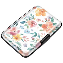 Credit Card Holder RFID Aluminum Wallet Card Case Mini Business Cards Holder Metal ID Case for Men Women, Watercoler Floral