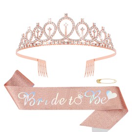 CIEHER Bride To Be Sash and Bride Headband for Bridal Shower Decorations, Bride Tiara, Cute Bridal Shower Gift for Bride, Engagement Party, Bachelorette Decorations