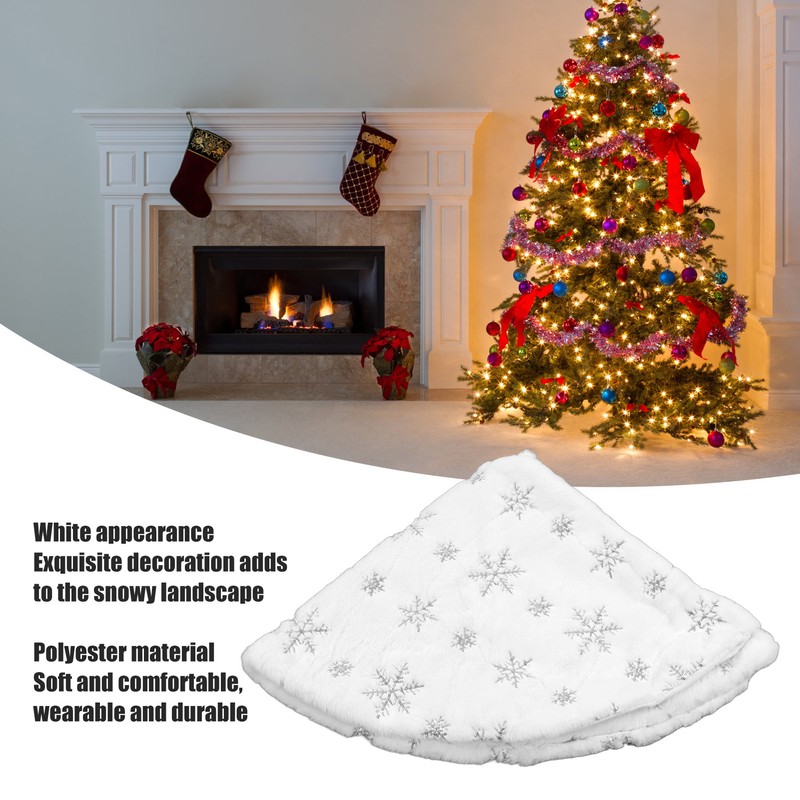 35.4in Christmas Tree Skirt Round Shape Soft Comfortable White Christmas
