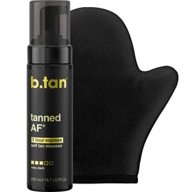 b.tan Kit de autobronceador oscuro | Paquete de espuma bronceadora oscura con aplicador de guante autobronceador, bronceador 100% natural sin sol, bro
