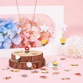 Craftdady 48pcs Enamel Flower Pendants 3 Styles Gold Plated Enameled Floral Tulip Dangle Charms for DIY Necklaces Bracelets Earrings Jewelry Crafts Making