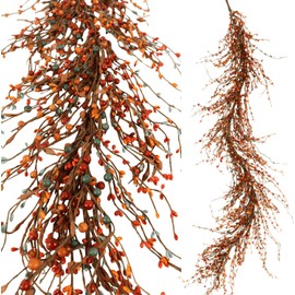 Quixem 60 Inch Fall Berry Garland (5 Ft), Rustic Sunset Orange and Dark Blue Pip Berry Garland for Mantel, Thanksgiving & Harvest Holiday Home Decor Indoor Outdoor