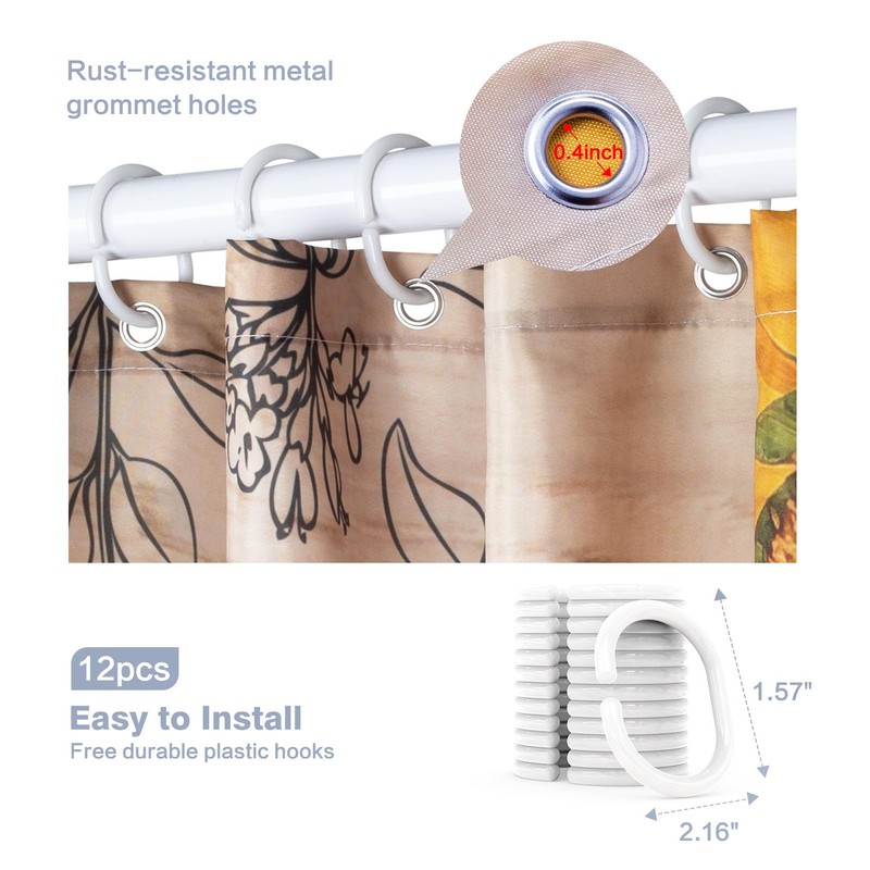 Shower Curtain Sunflower Butterfly Machine Washable Waterproof