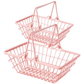 2pcs Shopping Basket Little Basket with Handle Fall Mini Shopping Cart Mini Pink Baskets Portable Metal Baskets Wire Basket Baskets with Handle Iron Student Egg Basket Toy