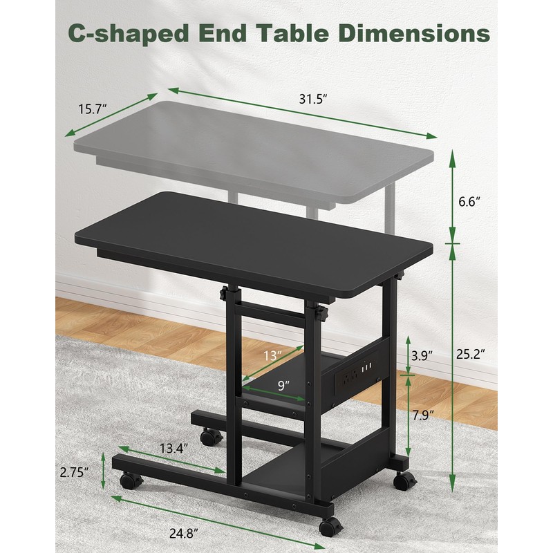 C Shaped End Table Height Adjustable - Couch Side Table