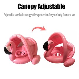 Baby Pool Swim Float with Canopy Inflatable Outdoor Swimming Ring Seat, Pink Flamingo Kids Infant Toddler from 6 Months to 48 Months