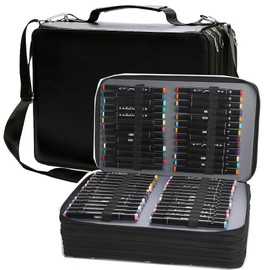 SoaKoa New 224 Slots Marker Case Lipstick Organizer-PU Leather Markers Holder Marker Organize for Markers and Sketch Markers (Black, 224 Slots)