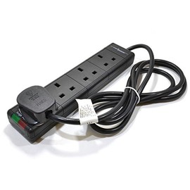 kenable Surge Protected 4 Gang Way Mains Extension with Neon Lights Black 2m [2 metres]