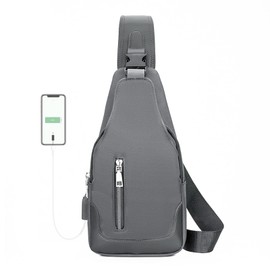 Long Keeper Crossbody Sling Shoulder Backpack Women Men Small Hiking Chest Bag Travel Cycling Daypack with USB Charging (Grey)