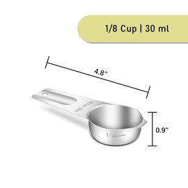 BERYLER 1PCS 1/8Cup (30ml, 1oz) Single Measuring Cup, Stainless Steel Measure Scoop, Metric and US Measurement, Heavy Duty, Dishwasher Safe