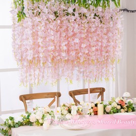 Waipfaru 12 Pack Wisteria Hanging Flowers, 3.6 Feet Light Pink Wisteria Artificial Flowers, Fake Wisteria Flowers Garland, Hanging Wisteria Vines for Bedroom Wedding Home Party Wall Decoration