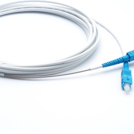Armored Fiber Optic Cable, High Strength Internal Reinforcement, Strong Bending, Pressure Resistance, OS2, Single Mode, SC Connector, 1 Core Optical, ONU Compatible (1M, White)