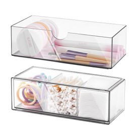 Ilauke Pack of 2 Transparent Drawer Organiser, Stackable Bathroom Organiser for Dressing Table, Kitchen & More (Shatterproof, Non-Slip Base)