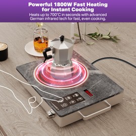 Gveyajo 1800W Single Burner Electric Cooktop, Portable Infrared Ceramic Hot Plate with Marble Glass, Touch & Knob Control, Plug-in Stove for All Flat Cookware