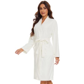 Knuffnee Women Bath Robes Terry Cloth Towel Robe Knee Length Bathrobe with Pockets White L
