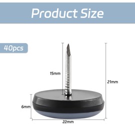 BEASAFY Pack of 40 Teflon Gliders for Screwing 22 mm, Furniture Gliders Teflon Gliders, Furniture Gliders for Heavy Furniture, Round Chair Glides with Screw, for Tiles, Hardwood Floors, Chair Foot