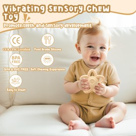 Jeweeio Vibrating Baby Teething Toy 0-12 Months - Sensory Chew Toys for Autistic Children & Special Needs, Easy-Grip Teether with 3 Vibration Modes for Newborns & Infants (Yellow)