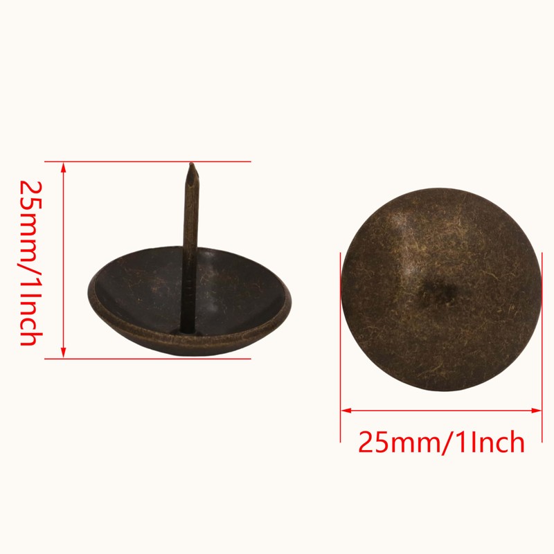 Amanaote Metal 1” Diameter Antique Brass Hardware Upholstery Clavos Decorative
