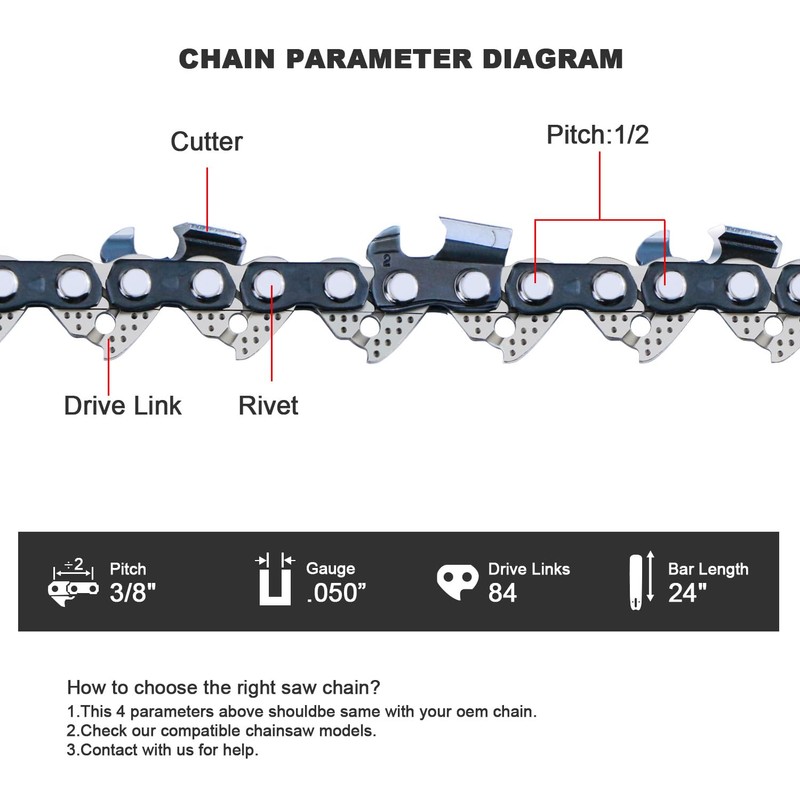 V-MODEST 3 Pack 24 inch Pro Chainsaw Chain 84 Drive