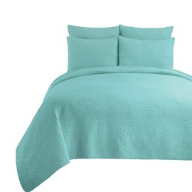 C&F Home Tranquil Waves Aqua Twin Cotton Quilt Set All-Season Beach Coastal Theme Ocean Oversized Solid Bedspread 2 Piece with Sham Twin 2 Piece Set Aqua