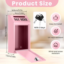 Yaocom Safe Cash Box Money Collection Metal Donation Box with Lock Wall Mount Pre Drilled Mailbox Delivery Ballot for Home Office Outdoor Self Serve Stand(Pink,10.2 x 5.7 x 2.8 Inch)