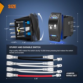 Nilight Down Up Polarity Reverse Blue LED Switch DPDT 20A 12V 24V 7PIN Momentary Rocker ON Off ON Switch Toggle with Jumper Wires and Switch Adaptor for Control Motor for Hoist Crane Linear Actuator