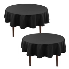 Hiasan Round Tablecloth 50 Inch - Waterproof Stain Resistant Spillproof Polyester Fabric Table Cloth for Dining Room Kitchen Party, Black 2 Panels