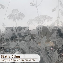 ChicSkin Botanical Etched Glass Transparent Window Film Decorative Glass Window Decor, Thickened Floral White Frost Decorative Window Film, Daisy and Wildflower 22.83"X47.24"