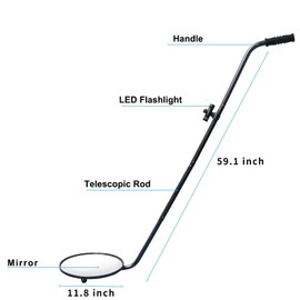 Under Vehicle Inspection Mirror,12 Inch Convex Search Mirror with Adjustable Telescoping Handle and Mirror Angle for Security Check Under Cars, Trucks, Equipments, Over Shelves and Corners