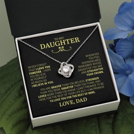 Family Freedom Finds To My Daughter Gifts From Dad, Daughter Birthday Card Jewelry For Women, Father Daughter Pendant Necklace, Love Knot Necklace and Message Card (Standard Box, Braver Knot)
