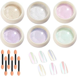 Polvo de uñas cromado efecto espejo Aurora de 6 colores con acabado metálico