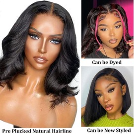 Perücke für Damen, natürlich, brasilianisch, 35 cm, 4 x 4, klebstofffrei, Bob Wig, menschliches Haar mit vorgeschnittener Spitze, Body Wave, brasilianisches Echthaar, mit 180 % Dichte (35 cm)