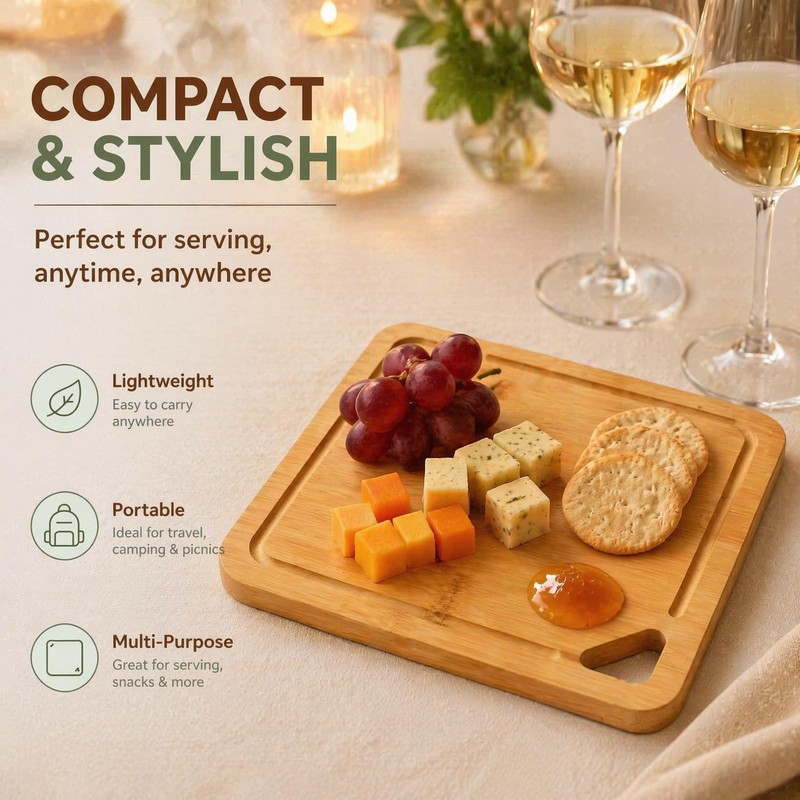 Square Bamboo Cutting Board with Juice Groove, Meat & Vegetable