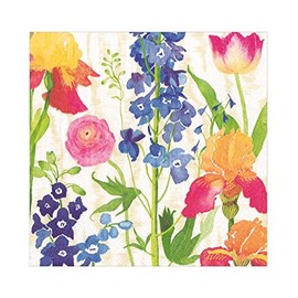 Caspari Summer Garden Paper Luncheon Napkins in White, Two Packs of 20