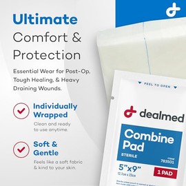 Dealmed Dealmed Abdominal Combine Pads 5"x9" (400-Pack) Sterile Individually Wrapped, ABD Pads, Absorbent, Non Adherent for Wound Care, Drainage, First Aid, 20/Box (Case of 20)