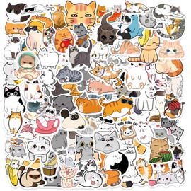 Giantree Pack of 100 Cute Cat Stickers, Animal Stickers, Kawaii Stickers, Waterproof Stickers, Aesthetic Stickers, Cartoon Cat Stickers for Scrapbooking, Laptop, Skateboard