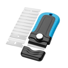 Bates- Razor Blade Scraper, Blue, Locking Razor Scraper Set with 10 Extra Stainless Steel Blades, Window Scraper, Scraper Tool, Glass Scraper, Scraper Blades, Paint Scraper Blade Scraper for Cleaning