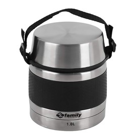 FAMILY Stainless Steel Thermos Flask Insulated Solids Liquid Container with Inner Container for Soups, Dips, Salads (Black, 1L)