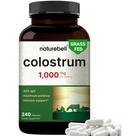 NatureBell Bovine Colostrum Supplement 1,000mg Per Serving, 240 Capsules | 40% IgG Colostrum Powder for Gut Health, Bloating, Skin, Hair & Immune Support – Non-GMO