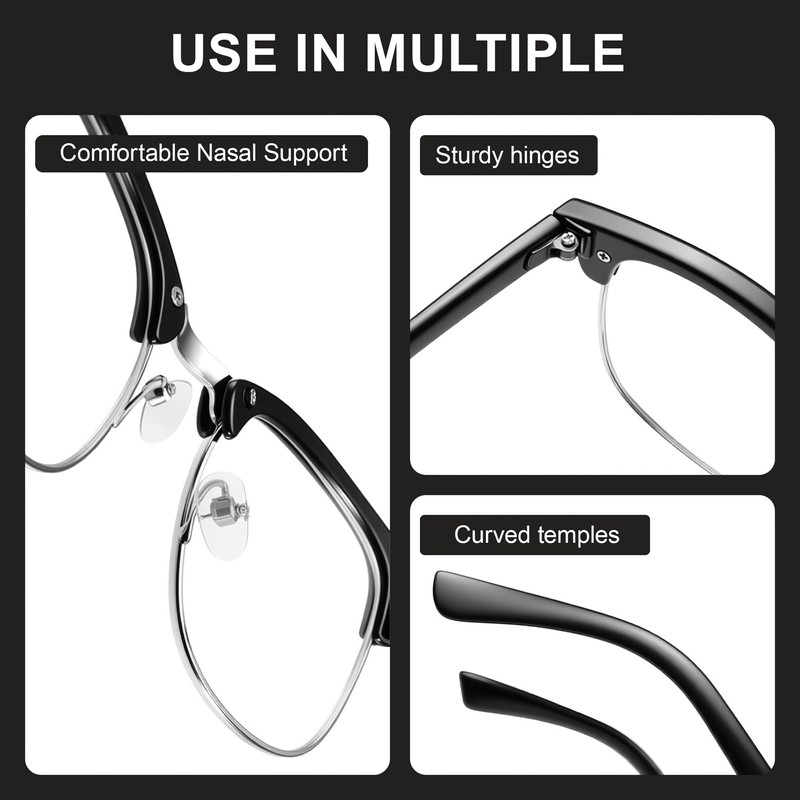 Blue Light Blocking Glasses Black Half Frame Clear Lens blue