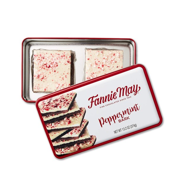 Fannie May Dark Chocolate Peppermint Bark, Dark Chocolate and Creamy Confection with Bits of Peppermint, Chocolate Candy Gift Box, 13.2oz