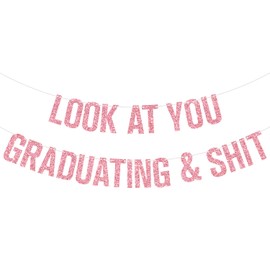 Look at You Graduating Banner, Class of 2025 Gradaution Banner, Congrats Grad Party Decor, High School College University Graduation Decorations (Pink Glitter)