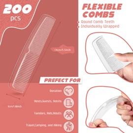 Lallisa 200 Pcs Individually Wrapped Combs in Bulk 5.5 x 1.2'' Pocket Disposable Combs Fine and Wide Tooth Cutting Hair Combs for Women Men Barber Beard Homeless Family Hotel Shelter, Transparent