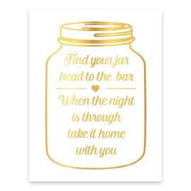 Canning Jar Wedding favors for Guests Sign For Wedding Reception, Gold Foil Print, Please Take One Signage, Fun Drink Glasses Sign and Place Marker Unframed Real Foil Cardstock Poster